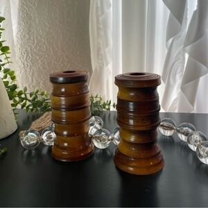 Pair of Vintage Wooden Candle Holders